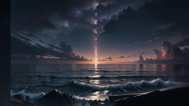 (night time:1.8, midnight:1.8, (dark:1.6) starry sky:1.8, falling stars:1.6, (in the middle of the ocean:1.6), unemployed:1.4, reflection of the sky over the ocean:1.6, amazing landscape), (master piece:1.4, best quality:1.4, intricate details, sharp focus, UHD, 8K, Ultra Detailed 8K CG, extremely detailed CG unity 8k wallpaper, ultra high res, High quality texture, High quality shadow, natural lighting, vivid colors, sof HDR)