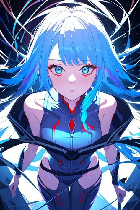 masterpiece, best quality, ultra detailed, extremely detailed CG unity 8k wallpaper, 1girl, blue hair, big single braid hair, abstract color, fantasy, lucy \(cyberpunk\)
