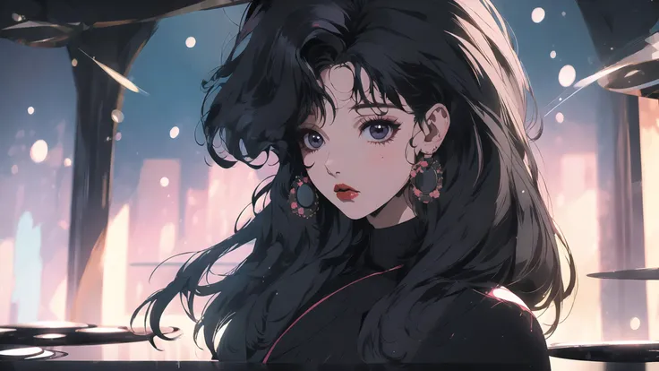 best quality,8K,UHD,masterpiece,1girl,cute,1990s \(style\),solo,school uniform,deep black eyes,rainbow hair,indoors,<lora:s_20230805204449:0.95>,