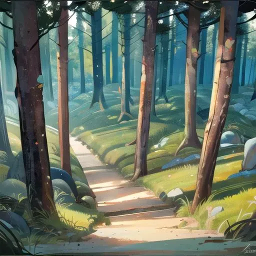 Song of the Sea, a painting of a forest, Saoirse, <lora:SOTS_version_1:1>