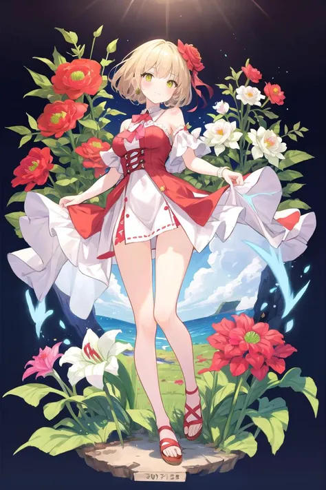 beautiful illustration, best quality, cute girl, krbwx, full body, Hippeastrum, game, Ranunculus