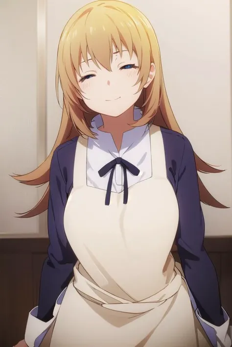 yachiyotodoroki, <lora:yachiyo todoroki s2-lora-nochekaiser:1>,
yachiyo todoroki, long hair, blonde hair, (closed eyes:1.7), smile,
BREAK weapon, sword, apron, katana, waitress,
BREAK indoors, restaurant,
BREAK looking at viewer, (cowboy shot:1.5),
BREAK <lyco:GoodHands-beta2:1>, (masterpiece:1.2), best quality, high resolution, unity 8k wallpaper, (illustration:0.8), (beautiful detailed eyes:1.6), extremely detailed face, perfect lighting, extremely detailed CG, (perfect hands, perfect anatomy),