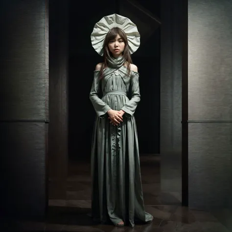 ShinoAoi <lora:ShinoAoi+_v1.0:1.15>, <lora:add_detail:0.8> epic character composition, by ilya kuvshinov, alessio albi, nina masic, sharp focus, natural lighting, subsurface scattering, f2, 35mm, film grain,matte skin, pores, colors, hyperdetailed, hyperrealistic, confident, certain, poise, conviction, faith, boldness, looking at camera, ( A modest maxi dress with a high neckline, featuring a cinched waist and subtle ruffle details for added charm. :1.2), Within the bright embrace of a modern studio, an upper body portrait captures the essence with an expressive gaze, dramatic folds, and rich tonal contrasts. The scene breathes with subtle texture and timeless elegance draped in sophistication. In refined simplicity, shadow play becomes an art form, fashioning a hauntingly beautiful tableau. The photograph transforms into a sensory exploration of luxury and grace a testament to the photographer s finesse in rendering not only the visual but the tactile within the contemporary studio s ambiance. A conduit for emotion, it invites the viewer to feel the sumptuousness, envisioning the embrace of opulence within the controlled environment. The photographer s skill turns shadows into poetry, each fold and highlight a stanza in a captivating composition that resonates with the modern aesthetic, leaving an indelible mark on the senses.