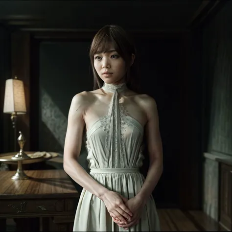 ShinoAoi <lora:ShinoAoi+_v1.0:1.15>, <lora:add_detail:0.8> epic character composition, by ilya kuvshinov, alessio albi, nina masic, sharp focus, natural lighting, subsurface scattering, f2, 35mm, film grain,matte skin, pores, colors, hyperdetailed, hyperrealistic, confident, certain, poise, conviction, faith, boldness, looking at camera, ( A tailored, ankle-length dress with a high neckline and a subtle peplum waist for a touch of modern flair. :1.2), Within the bright embrace of a modern studio, an upper body portrait captures the essence with an expressive gaze, dramatic folds, and rich tonal contrasts. The scene breathes with subtle texture and timeless elegance draped in sophistication. In refined simplicity, shadow play becomes an art form, fashioning a hauntingly beautiful tableau. The photograph transforms into a sensory exploration of luxury and grace a testament to the photographer s finesse in rendering not only the visual but the tactile within the contemporary studio s ambiance. A conduit for emotion, it invites the viewer to feel the sumptuousness, envisioning the embrace of opulence within the controlled environment. The photographer s skill turns shadows into poetry, each fold and highlight a stanza in a captivating composition that resonates with the modern aesthetic, leaving an indelible mark on the senses.