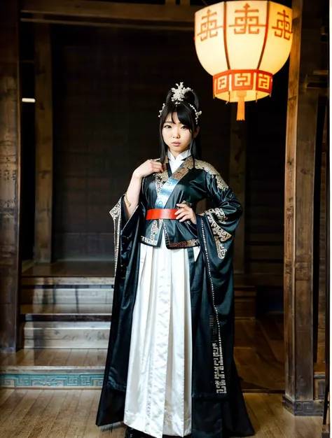 ShinoAoi, woman,
Mythical cultivation warrior, ancient Chinese dynasty, fierce pose, battle-worn garb, black leather armor, silver plates, dragon and tiger motifs, red silk undershirt, flowing skirt, embroidered hem, golden tassels, jade belt buckle, silver earrings, white jade hairpin, lotus shoes, ancient environment, stone temple, incense smoke, wooden pillars, glowing lanterns, stone stairs, moonlit night, dramatic atmosphere, traditional Chinese opera, Beijing opera, bold colors, exaggerated makeup, elaborate costumes, Qing dynasty, 18th-19th century.
good hand,4k, high-res, masterpiece, best quality, head:1.3,((Hasselblad photography)), finely detailed skin, finely detailed textures, sharp focus, (cinematic lighting), collarbone, night, soft lighting, dynamic angle, [:(detailed face:1.2):0.2]
