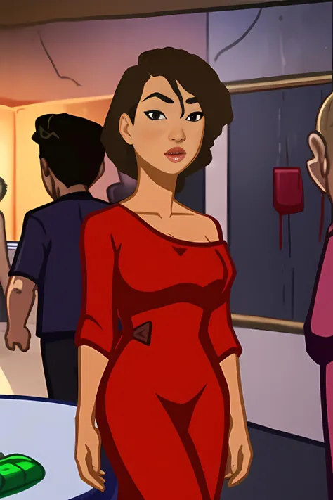 woman in a red dress at a party, crowded room,, intricate details, hyperdetailed, cinematic, realistic, masterpiece