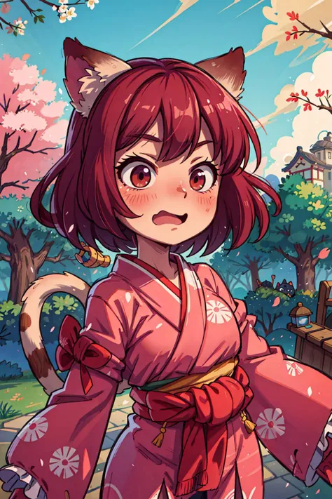 ((best quality, masterpiece)), ((style-swirlmagic):0.5),
1girl,Majsoul,Ichihime, kimono, embarrassed <lora:ArsEmbarrassed-t5:0.5> , blush , open mouth, cat ears,cherry blossoms, sunbeam, daylight, japan, clouds on background, trees,
<lora:more_details:0.5> <lora:Ichihime-000015:0.55>