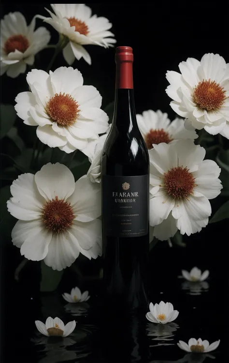 bottle of wine falling into water, light water explosion, white petals, bad weather, dark night, Illumination Dappled light, (bright flash photography:1.2), (hard shadows, pitch black background, unlit, dark theme, dim lighting, deep contrast:1.2), intricate background, (very wide view, fully figured, sharp environment:1.2), hyperdetailed, centerfold, best quality, sharp picture, photograph, film grain, (undersaturated:1.2), ultradetailed, Kodak portr400, (F/16:1.1), 50mm, Hurricane, Ultrarealistic, Manic, Pixiecore, biomorphic forms,