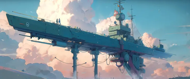 flying warship, no humans, cloud, sky <lora:flying warship-noise:1>