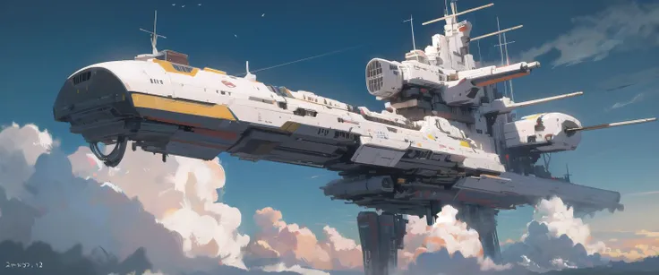 flying warship, night sky, cloud, sky, science fiction, no humans, spacecraft, realistic <lora:flying warship-noise:0.6>