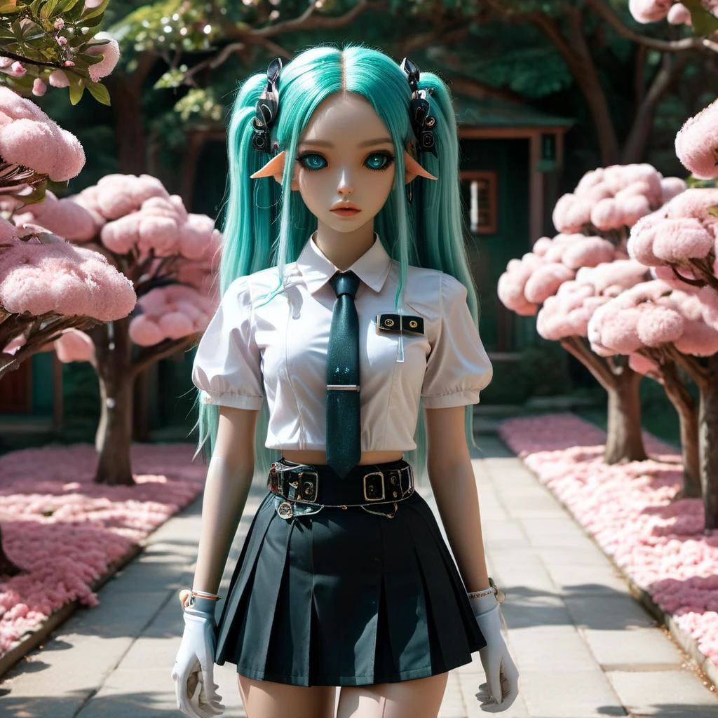 ((2girls :1,5)) female, ((masterpiece, best quality, ultra detailed, absurdres):1.5),mikusound,,miku, hatsune_miku, skirt, holding,shirt, gloves, holding, hair between eyes, twintails, very long hair, closed mouth, standing, short sleeves, pantyhose, pleated skirt, necktie, collared shirt, belt, miniskirt, aqua eyes, blue skirt, black pantyhose, black shirt, aqua hair,head phone, photorealistic, viewed_from_above,((surrealistic grotesque)) ,(( full body:1,5 8k, best quality)), intricate details, ultra high res, masterpiece, extremely detailed, cinematic light:1.4)), ((uhd, sharp focus, digital art:1.0)), BREAK, ((symmetrical, chromatic fantasy)), ((highly detailed)), ((Brightly Lit,Highly Visible)),(( Vibrant Colors,(( Pastel Hues)), ((Analog Style,Kodak Max 400 Film, 20mm f/1.8 lens,Wide Angle Shot.)), ((Symmetrical Composition, ((Whimsical yet Numb)),(( Quirky Character Designs)),(( Dollhouse Aesthetics,. ((Face merged into a matrix code sakura trees l)),(( we see the double exposure break down on the face and numbers flowing like a mushrooms backdrop shimmering)), ((fullbody, ((perfect eyes)), ((perfect features)), ((perfect hands)), ((perfect body)), ((128k)), ((1080p)), ((cinematic quality)), ((cinematic lighting)), ((voodoo)), ((sinister)), ((diabolical)),(( stunningly)) beautiful)), ((maxim)), ((hyper realistic details)), (( psychedelic lsd trip background 1.4)),((bright coloured fractals ((Larry Carlson 1.3)), (( cinematic quality)), ((cinematic lighting)), ((voodoo)), ((sinister)), ((pastel colour palette)),((mark ryden 1.3)) <lora:add-detail-xl:0.8> <lora:DalleAlien:0.8> <lora:mjv6:0.8>