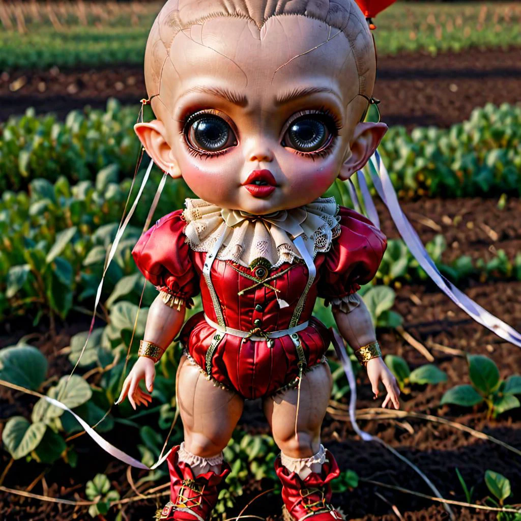 A creepy kewpie dolls head hot air balloon floating just above the ground, perfect eyes, 128k, 1080p, cinematic quality, cinematic lighting, voodoo, sinister, diabolical, testp, stunningly beautiful, maxim, hyper realistic details, lEICA SL2 50mm F 1. 4 kit, mirrorless lens <lora:- SDXL - voodstyle_ Voodoofy_V1.0:0.8> voodstyle <lora:DalleAlien:0.8>