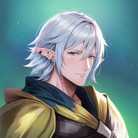 highres, masterpiece, high definition, high quality, silver hair, pointy ears, 1boy