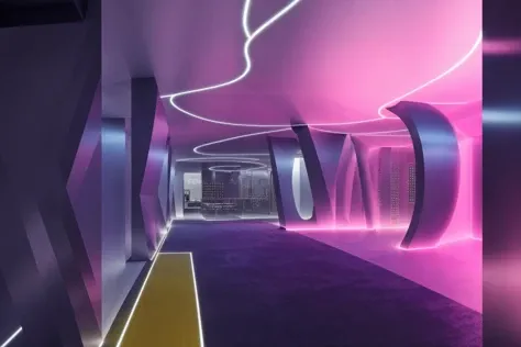 he interior space is filled with neon lights and fluorescent lamps,Interior decor often features metallic and glass materials,cool and futuristic appearance,Virtual reality technology may be incorporated within the interior space,The interior space feature digital decorations,The interior space incorporate futuristic design elements,fiber optics and pipeline decorations,Lights can showcase vibrant colors,huge filesize,ultra-detailed,extremely detailed,best quality,masterpiece,8k, <lora:Mr_Mc_BokK_V1:0.8>,Mr_Mc_BokK_V1