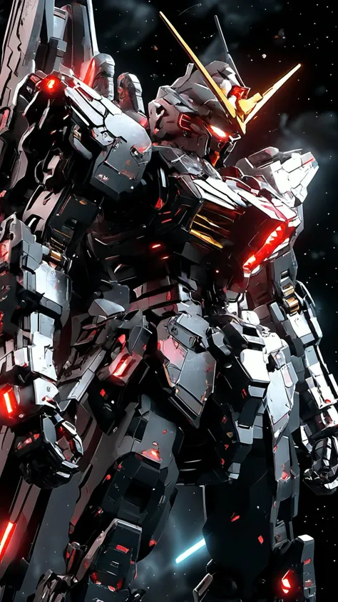 (Realistic),masterpiece,best quality,cinematic lighting,natural shadow,highest detail,professional photography,detailed background,depth of field,insane details,intricate,aesthetic,subsurface scattering,dynamic angle,
<lora:SDXL_Gundam_v3:0.8>,BJ_Gundam_SDXL,solo,standing,glowing,robot,mecha,glowing_eyes,photo of mysterious and awe-inspiring nature of a supermassive black hole,surrounded by swirling bands of intense gravitational forces and distorted spacetime 8k realistic unreal engine octane render,
<lora:add-detail-xl:1>,