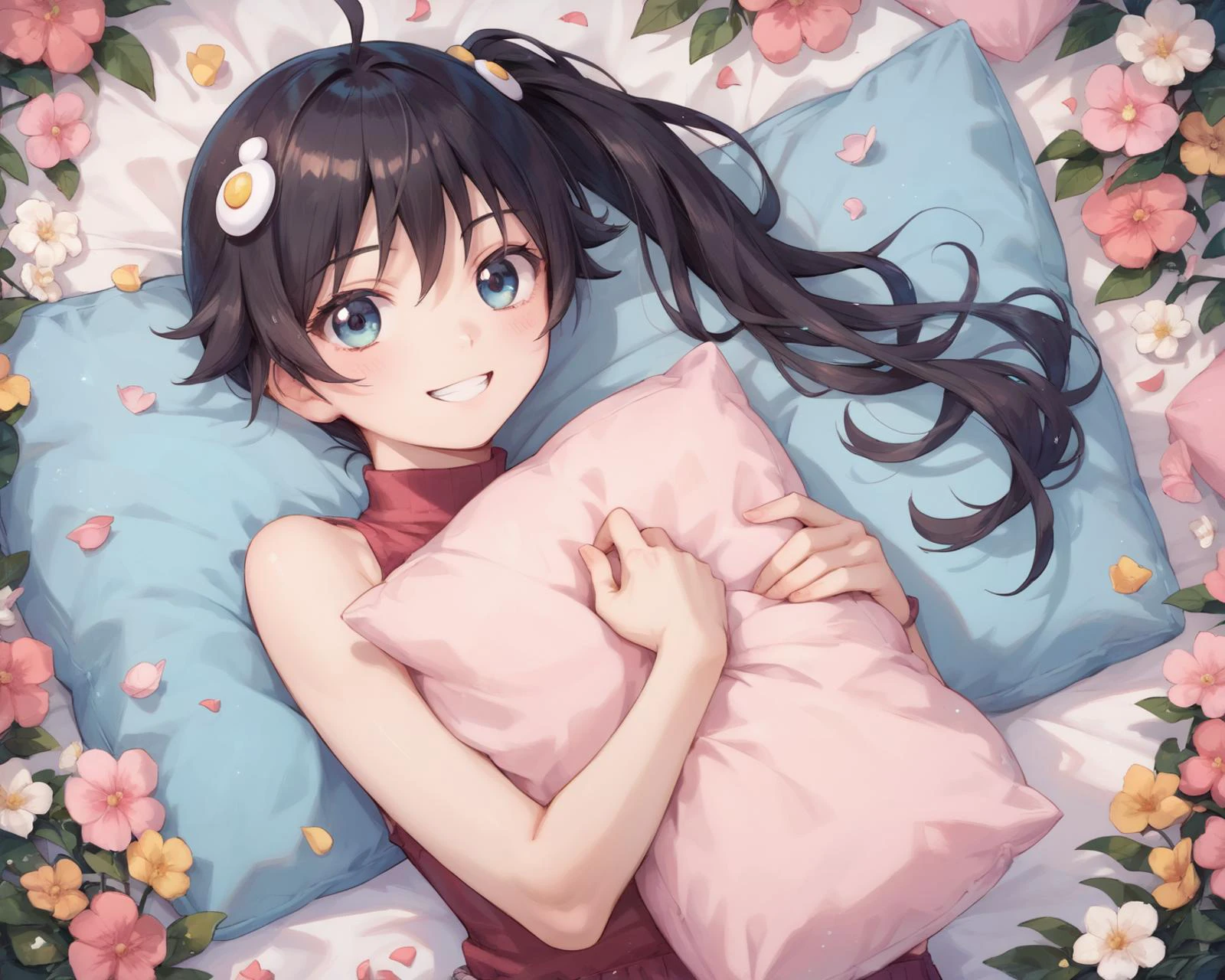 flowers,,heart, pink pillow,SMILE,,
<lora:AraragiKaren_PD6XL:0.8> AraragiKaren, score_9, score_8_up,score_7_up,score_6_up,