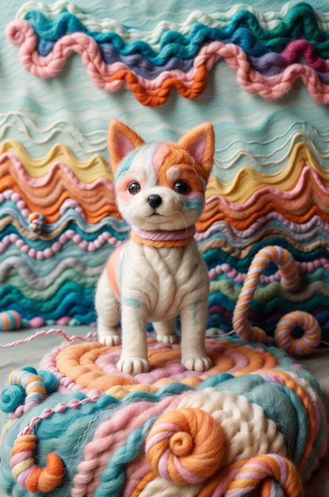 soft lighting, dreamy, fantastic, soft tones, pastel colors,
Felted Puppy and seaside sunrise
 <lora:kFeltedReV:1>