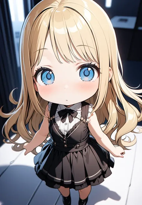 Ana Coppola,1girl,blue eyes,blonde hair,medium, hair,solo,looking at viewer, chibi, <lora:Ichigo Mashimaro_XL:0.8>,, masterpiece, best quality, highly detailed, ultra detailed, cinematic, dramatic