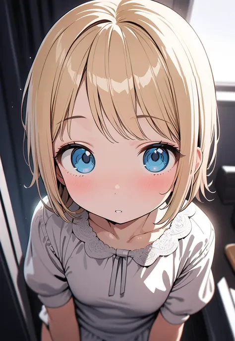 Ana Coppola,1girl,blue eyes,blonde hair,medium, hair,solo,looking at viewer, chibi, <lora:Ichigo Mashimaro_XL:0.8>,, masterpiece, best quality, highly detailed, ultra detailed, cinematic, dramatic