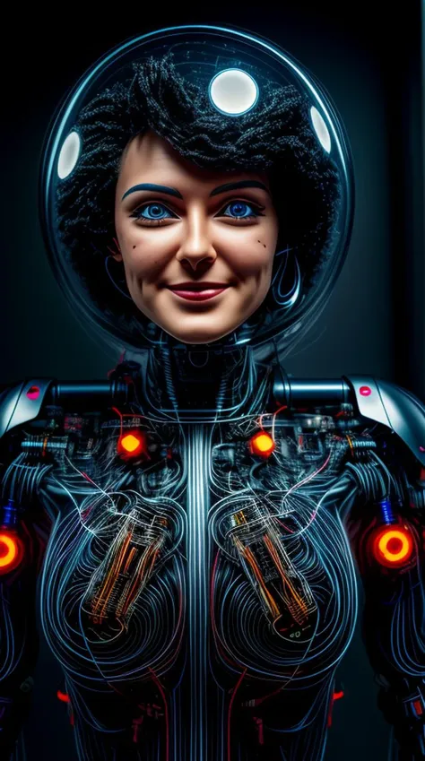 portrait512 Cyborg512 Tay512, electronics, motors, wires, buttons, lcd <lora:add_detail:2>