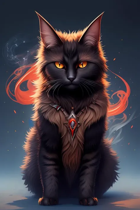 fantasy devil cat with red eyes and smoke, high detail, digital art, beautiful , concept art,fantasy art, 4k