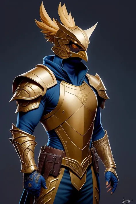 a chicken warrior wearing golden armor in a castle, fantasy, intricate, highly detailed, digital painting, HQ, trending on artstation, illustration, style of Stanley Artgerm and Greg Rutkowski and Dan Mumford