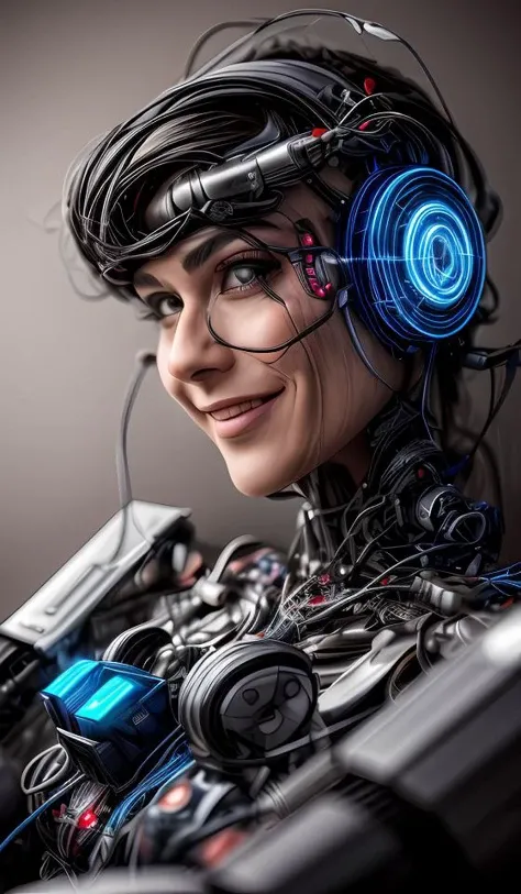 portrait512 Cyborg512 Tay512, electronics, motors, wires, buttons, lcd <lora:add_detail:2>