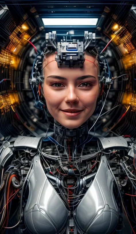 portrait512 Cyborg512 Tay512, electronics, motors, wires, buttons, lcd <lora:add_detail:2>