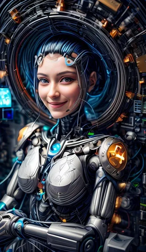 portrait512 Cyborg512 Tay512, electronics, motors, wires, buttons, lcd <lora:add_detail:2>
