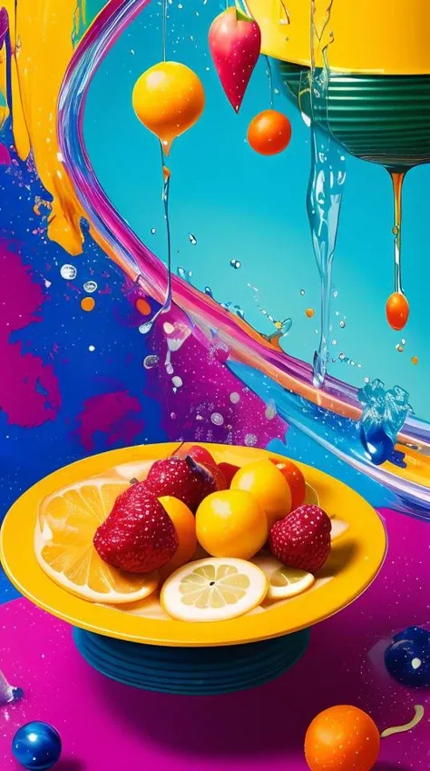(flat color:1.1),(colorful:1.3),(masterpiece:1.2), best quality, masterpiece, original, extremely detailed wallpaper, looking at viewer,Abstract, 8K, photo shot from front, mid-body portrait, highly-detailed, lots of delicious tropical fruits with drops of moisture on table, a lot of details,floating colorful water,, mysterious expression,stuart little, in a modern and abstract setting, with bold and colorful abstract art, blurred background, bright lighting,<lora:add_detail:0.5>,<lora:more_details:0.25>,<lora:FantasyWorldV1:0.25>,