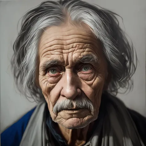 A portrait of poor russian 1800 old worker in rags, ((overwhelming fatigue )), wrinkles of age, concept art, oil pastel painting , moody gray colors , gritty, messy stylestyle of Alexey Savrasov, Ivan Shishkin, Ilya Repin, (cel shaded:1.2), 2d, (oil painting:1.2) highly detailed