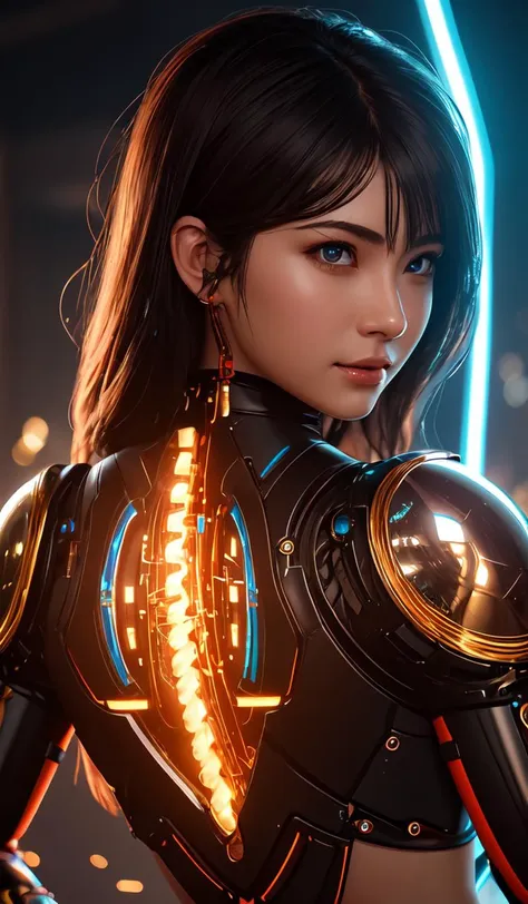 1mechanical girl,((ultra realistic details)), portrait512 Cyborg512 Tay512,electronics, motors, wires, buttons, lcd,global illumination, shadows, octane render, 8k, ultra sharp,metal,intricate, ornaments detailed, cold colors, egypician detail, highly intricate details, realistic light, trending on cgsociety, glowing eyes, facing camera, neon details, machanical limbs,blood vessels connected to tubes,mechanical vertebra attaching to back,mechanical cervial attaching to neck,sitting,wires and cables connecting to head