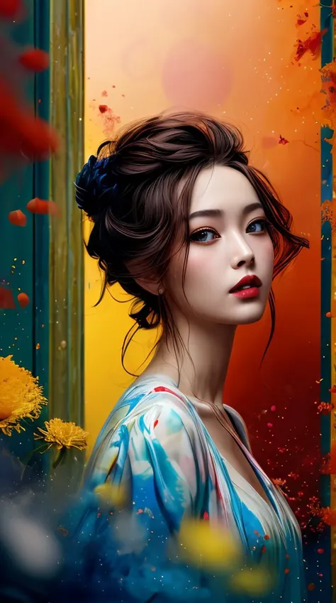 dramatic angle,(fluttered detailed ink splashs), (illustration),(((1 girl))),(long hair),portrait512 Cyborg512 Tay512, electronics, motors, wires, buttons, lcd,lacivious pose,(expressionless ,hair ornament:1.4),there is an ancient palace beside the girl,chinese clothes,(focus on), color Ink wash painting,(ink splashing),color splashing,((colorful)),[sketch], Masterpiece,best quality, beautifully painted,highly detailed,(denoising:0.7),[splash ink],yin yang,a lot of details,mysterious expression, in a modern and abstract setting, with bold and colorful abstract art, photo shot from front, mid-body portrait, highly-detailed, (flat color:1.1),(colorful:1.3),(masterpiece:1.2), best quality, masterpiece, original, extremely detailed wallpaper, looking at viewer, oriental city,eastern architecture,a lot of details,mysterious expression, in a modern and abstract setting, with bold and colorful abstract art, blurred background, bright lighting,movie studio (analog film:1.3) (vhs movie) (photorealistic) (screencap) (cinematic lighting) (sharp focus) (80sDarkFantasySD15b:1.0),,natural lights, photorealism, cinematic,
"realistic detailed image, in the style of Francis Bacon, Surreal, Norman Rockwell and James Jean, Greg Hildebrandt, and Mark Brooks, triadic color scheme, By Greg Rutkowski, in the style of Francis Bacon and Syd Mead and Edward Hopper and Norman Rockwell and Beksinski, open ceiling, highly detailed, painted by Francis Bacon, painted by James Gilleard, surrealism, airbrush, Ilya Kuvshinov, WLOP, Stanley Artgerm, very coherent, art by Takato Yamamoto and James Jean"
abstract dream, space, intricate, grand scale, alone, cinematic film still, insane detail, sharp focus, depth of field, realistic lighting, (realistic perspective), complex, (multiple subjects), 4k HDR,
<lora:add_detail:0.5> <lora:more_details:0.25> <lora:FantasyWorldV1:0.25>