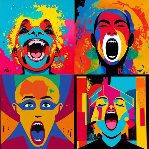 colorful, solo, open mouth, abstract, no humans, traditional media
