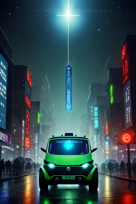 ((masterpiece)), ((best quality)), 8k, high detailed, ultra-detailed, concept art, science fiction, (1girl, solo),transparent skin, looking at viewer, fairy girl, green skin, green eyes, closed mouth, blurry, glowing, TREEAI, (magical girl transformation), (glowing eyes:1.1), (dynamic pose), vibrant colors,<lora:Nebulae:0.5>,<lyco:TreeAI-000002:0.5>,in a high-tech city, (dystopian atmosphere), (rainy street), (holographic advertisements), (futuristic vehicles), (glowing cybernetic implants), capturing the futuristic urban landscape, <lora:kilprt(0.3)_without_noise:1.5>,