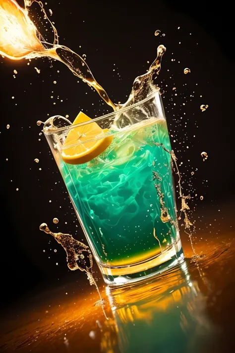A perfect abstract, photorealistic, Food lemon , LIQUID SPLASH, 3D BEEPLE STYLE, 8 k, 32 k, HDR, realistic, liquid splashes, merging, melting, splashing, droplets, mixing, fading away, exploding, swirling, intricate detail, modelshoot style, dreamlikeart, dramatic lighting. 8k, highly detailed, trending artstation, Slpash