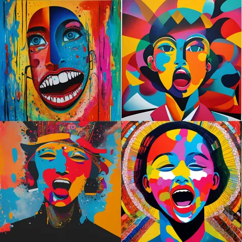 colorful, solo, open mouth, abstract, no humans, traditional media