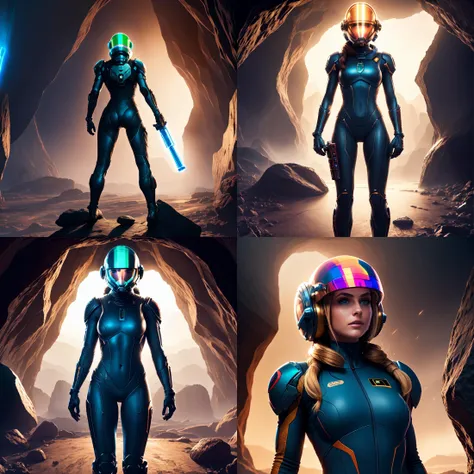 sexy blond Samus Aran from Metroid wearing blue suit with high platforms standing on a floor of a cave near ((grey humanoid monster)) hiding behind a rock and looking at her,
interior of alien cave in Hans Ruedi Giger style,
beautiful face,perfect face,
single girl,nova<lora:Nova-000003:0.6>,red Astronaut helmet,[(holding Laser Gun,lightsaber on another hand)],upper body,
copeseethemald style,glossy,thepit bimbo,
realistic, professional, limited palette,high contrast,amazing detail,dynamic lights,
hyperrealism, masterpiece, best quality, HDR, viewpoint, highest quality, sharp focus, digital art render, 8k
