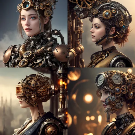 Best quality, masterpiece, ultra high res, (photorealistic:1.4), absurdres, (a best long shot photo of a mechanical girl), (koh_amberheard:0.8) ,fantasy scifi creature, hyper realistic, steampunk, intricate design, insanely detailed, fine details, SteamPunkAI,