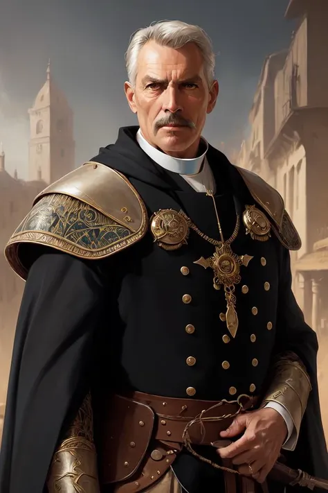 "a priest who looks similar to don quixote, dark clothes, man in black, southwestern apparel, d & d, fantasy, intricate, cinematic lighting, highly detailed, digital painting, artstation, concept art, smooth, sharp focus, illustration, art by artgerm and greg rutkowski and alphonse mucha