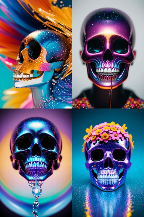 photo of a colorfull melting human skull. flowers and blossoms, ferrofluids, burning water distortions. intricate abstract. intricate artwork. by tooth wu, wlop, beeple, dan mumford. octane render, trending on artstation, greg rutkowski very coherent symmetrical artwork. cinematic, hyper realism, high detail, octane render, 8 k, depth of field, bokeh. iridescent accents