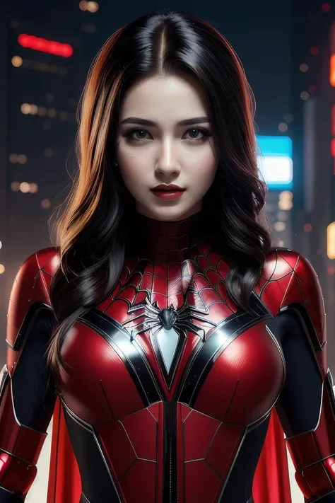 portrait of spiderwoman as a robot, cyberpunk machine, machine face, robed, upper half portrait, decorated, intricate intense elegant highly detailed 8 k