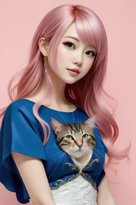 dark fantastic mange beautiful cat girl stand in the sunshine, pink hair, rococo dress, symmetrical face, portrait, cute, fairy, by artgerm, mai yoneyama, takeshi obata, katsuhiro otomo, pixiv, detailed background, artstation, highly detailed, colorful, maximalist