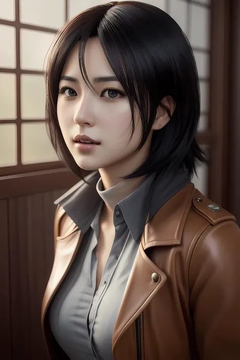 highly detailed portrait of mikasa ackerman from attack on titan, sensual, fantasy art by hews hack, by hews, photorealistic, detailed and intricate environment, trending on pixiv, twitter