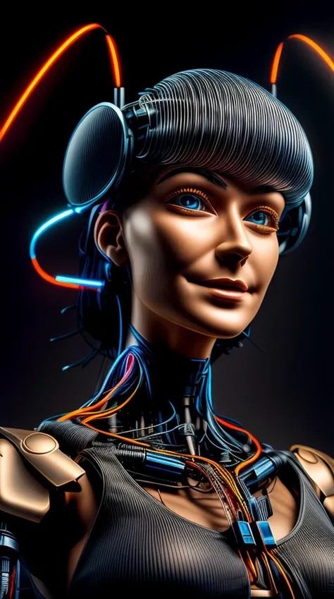 portrait512 Cyborg512 Tay512, electronics, motors, wires, buttons, lcd <lora:add_detail:2>