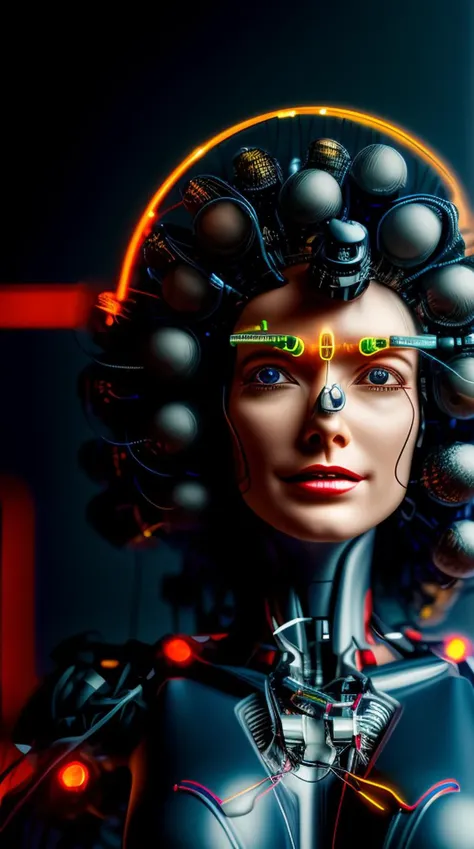 portrait512 Cyborg512 Tay512, electronics, motors, wires, buttons, lcd <lora:add_detail:2>