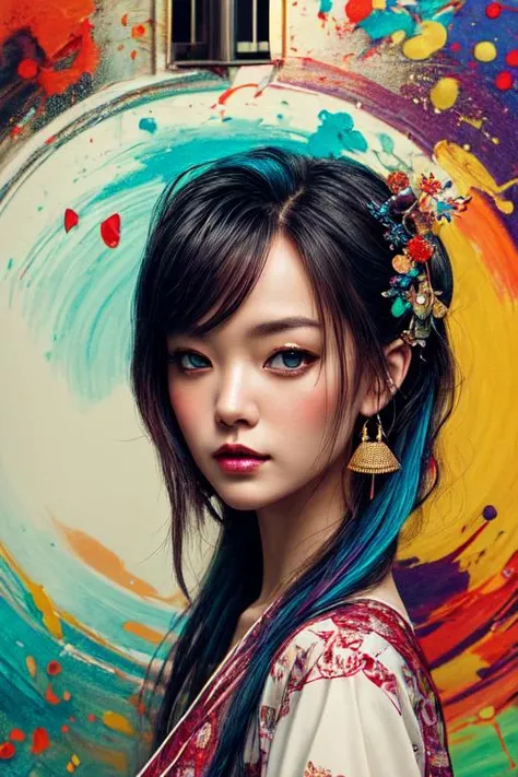 dramatic angle,(fluttered detailed ink splashs), (illustration),(((1 girl))),(long hair),portrait512 Cyborg512 Tay512, electronics, motors, wires, buttons, lcd,lacivious pose,(expressionless ,hair ornament:1.4),there is an ancient palace beside the girl,chinese clothes,(focus on), color Ink wash painting,(ink splashing),color splashing,((colorful)),[sketch], Masterpiece,best quality, beautifully painted,highly detailed,(denoising:0.7),[splash ink],yin yang,a lot of details,mysterious expression, in a modern and abstract setting, with bold and colorful abstract art, photo shot from front, mid-body portrait, highly-detailed, (flat color:1.1),(colorful:1.3),(masterpiece:1.2), best quality, masterpiece, original, extremely detailed wallpaper, looking at viewer, oriental city,eastern architecture,a lot of details,mysterious expression, in a modern and abstract setting, with bold and colorful abstract art, blurred background, bright lighting, studio (analog film:1.3) (vhs movieotorealistic) (screencap) (cinematic lighting) (sharp focus) (80sDarkFantasySD15b:1.0),,natural lights, photorealism, cinematic,
"realistic detailed image, in the style of Francis Bacon, Surreal, Norman Rockwell and James Jean, Greg Hildebrandt, and Mark Brooks, triadic color scheme, By Greg Rutkowski, in the style of Francis Bacon and Syd Mead and Edward Hopper and Norman Rockwell and Beksinski, open ceiling, highly detailed, painted by Francis Bacon, painted by James Gilleard, surrealism, airbrush, Ilya Kuvshinov, WLOP, Stanley Artgerm, very coherent, art by Takato Yamamoto and James Jean"
abstract dream, space, intricate, grand scale, alone, cinematic film still, insane detail, sharp focus, depth of field, realistic lighting, (realistic perspective), complex, (multiple subjects), 4k HDR,
<lora:add_detail:0.5> <lora:more_details:0.25> <lora:FantasyWorldV1:0.25>