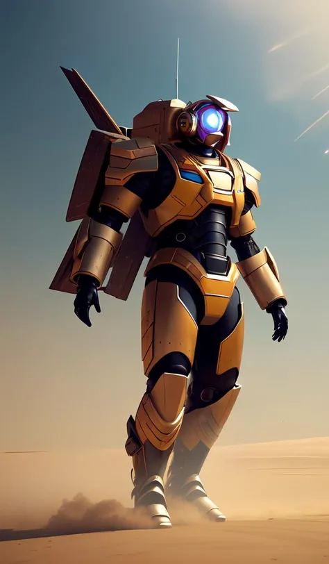 full body concept art of a mech space samurai with jet pack and thin mech wings, hovers above ground, dust swirls under him, realistic, cinematic, atmospheric, sci - fi character, cctane render, by moebius, alphonse mucha, roger deakins, masamune shirow