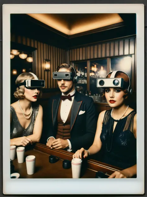 A ral-polaroid of a roaring 1920s speakeasy with patrons ignoring the flappers in favor of their modern VR headsets, in ral-polaroid snapshot <lora:ral-polaroid-sdxl:1>,<lora:EnvyBetterHiresFixXL01:0:hr=1>