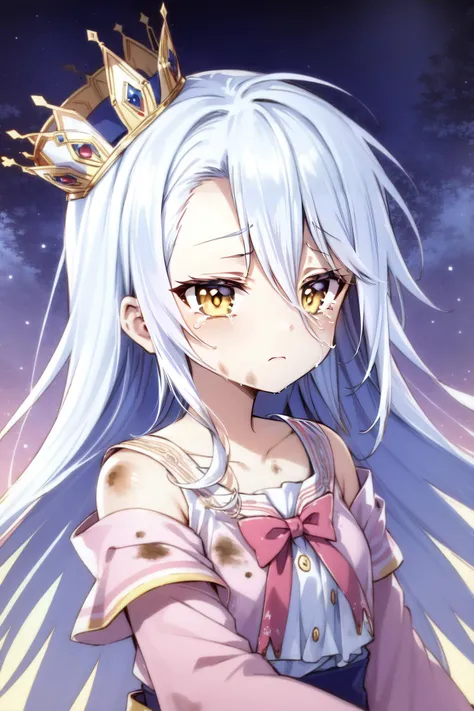 (masterpiece, best quality), intricate details,
1girl, <lora:ShiroNGNL:0.8> ShiroNGNL, white hair, crown, yellow eyes,
<lora:dirty_v0.1:0.8> dirty, crying, mud,